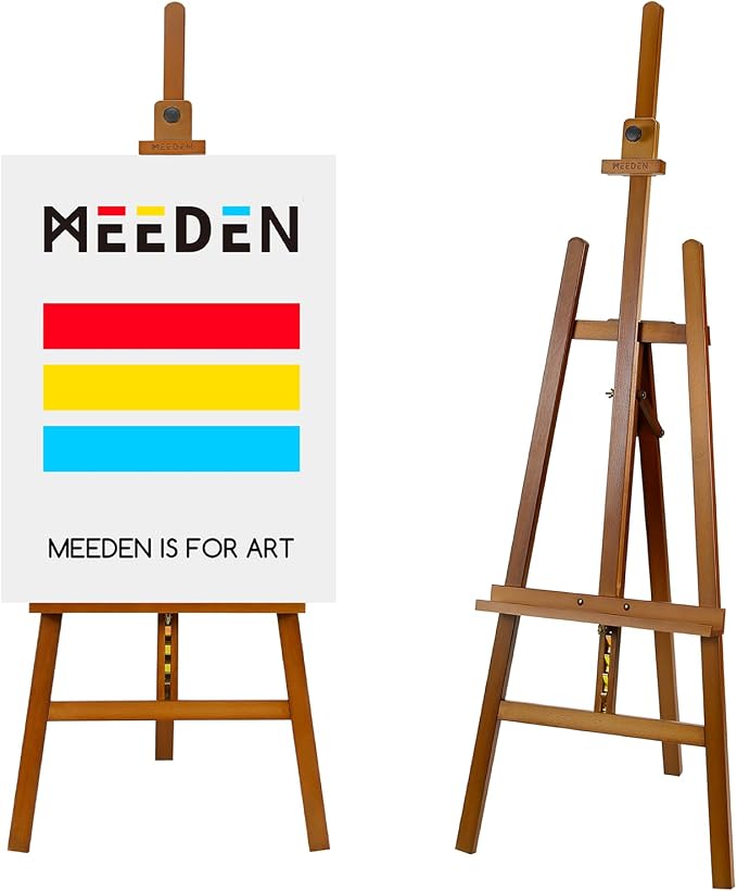 MEEDEN Painting Wooden Art Easel: Solid Beechwood, Hold Canvas up to 43" | Adjustable Height from 57"-76" for Studio Gallery, Multiple Work Angles A-Frame Easel for Adults Artists Beginners, Walnut