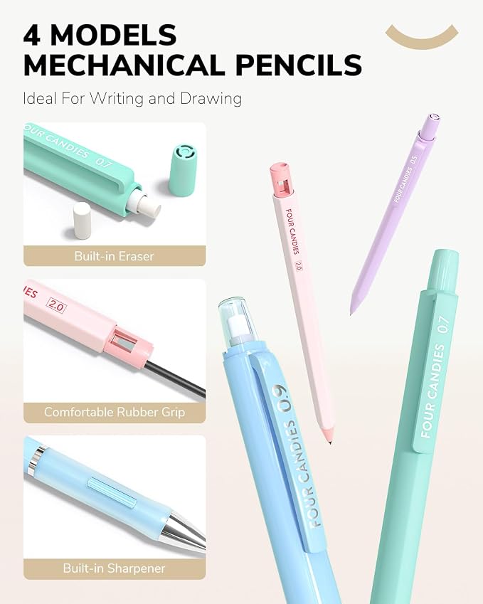 Four Candies 36PCS Mechanical Pencil Set with 624 Lead Refills (White)