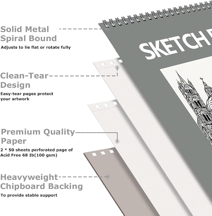 Hapikalor 9"x12" Sketch Book, 2-Pack 50 Sheets Spiral Bound Art Sketchbook | Acid Free Artist Drawing Book Paper, Art Supplies for Kids, Sketch Paper for Drawing Coloring Sketching, Green