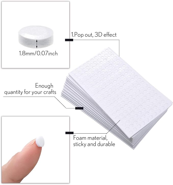 Outus 2400 Pcs Foam Dots Dual Adhesive 3D Foam Tapes Pop Dots, 0.24 Inch