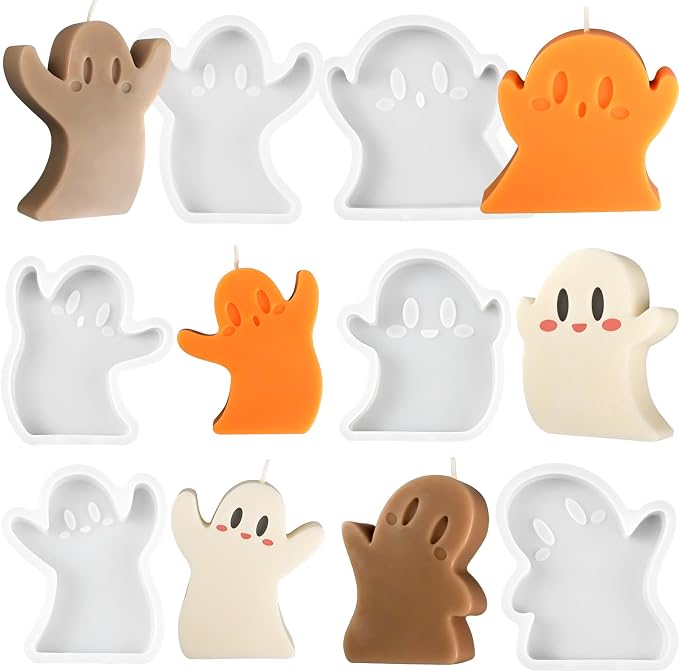 Halloween Candle Molds, Set of 6 Funny Little Ghost Making Molds | Different Spooky Ghost Silicone Molds for Candle Making, Handmade Soap, Resin Crafts, Tealight Decor, DIY Plaster Gift