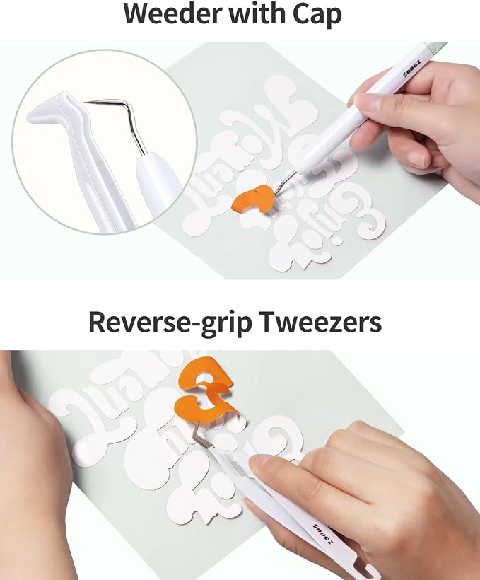 Sooez Weeding Tools for Vinyl, 6PCS Basic Tools Set | Precision Craft Vinyl Tool Kit, Scoring Stylus/Weeder/Scraper/Spatula/Tweezers/Scissors for Vinyl,Paper & Iron-on Projects