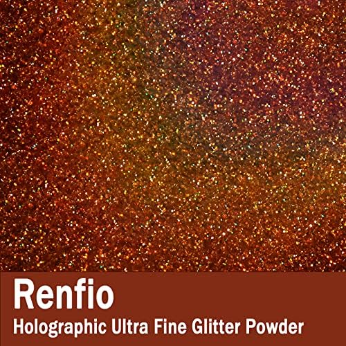 Renfio Holographic Ultra Fine Copper Glitter Powder Metallic Resin Glitter | 2.11 Oz (60g) PET Flakes Crafts Sequins 1/128" 0.008" 0.2mm Epoxy Chips Flakes for Tumblers Slime - Laser Light Copper