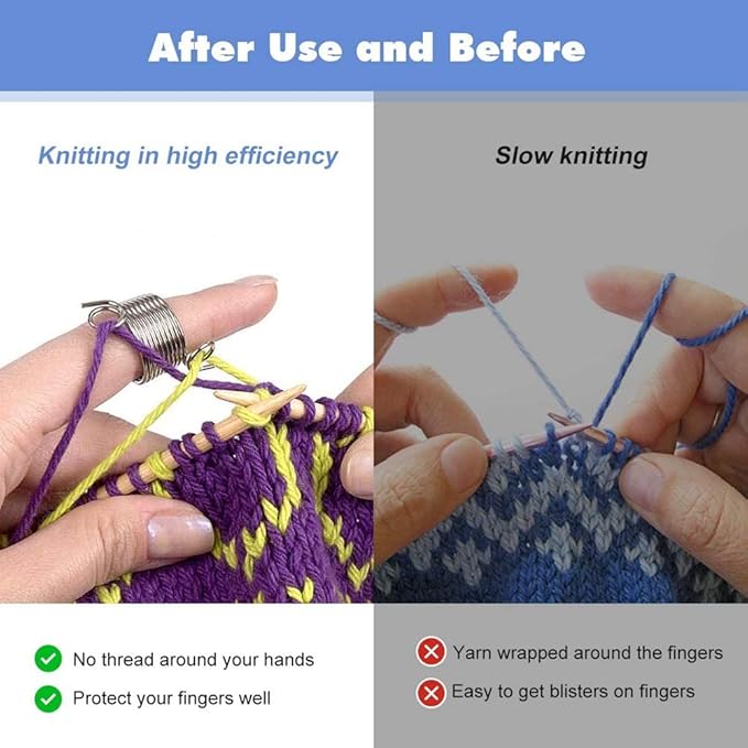 Yarn Guide Knitting Thimble, 2 Piece 2 Size Stainless Steel Coiled Knitting Thimble Finger Ring for Knitting Crafts Accessories Tool