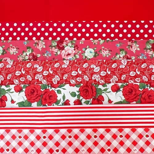 Cotton Fabric DIY Making Supplies Quilting Patchwork Fabric Fat Quarter Bundles DIY for Quilting Cotton Patchwork Cushions (red Flowers, 20" x 20")