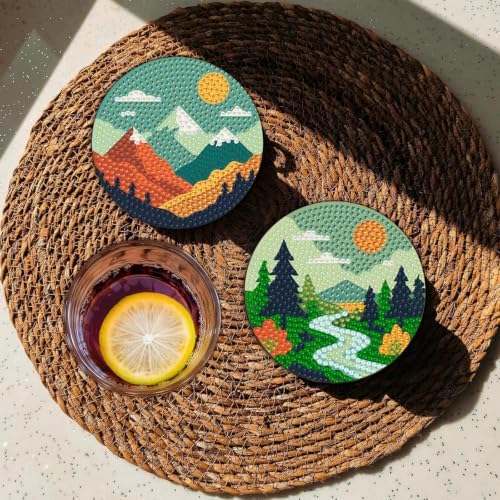 8 Pcs Landscape Diamond Art Coasters Kits, Diamond Painting Coasters