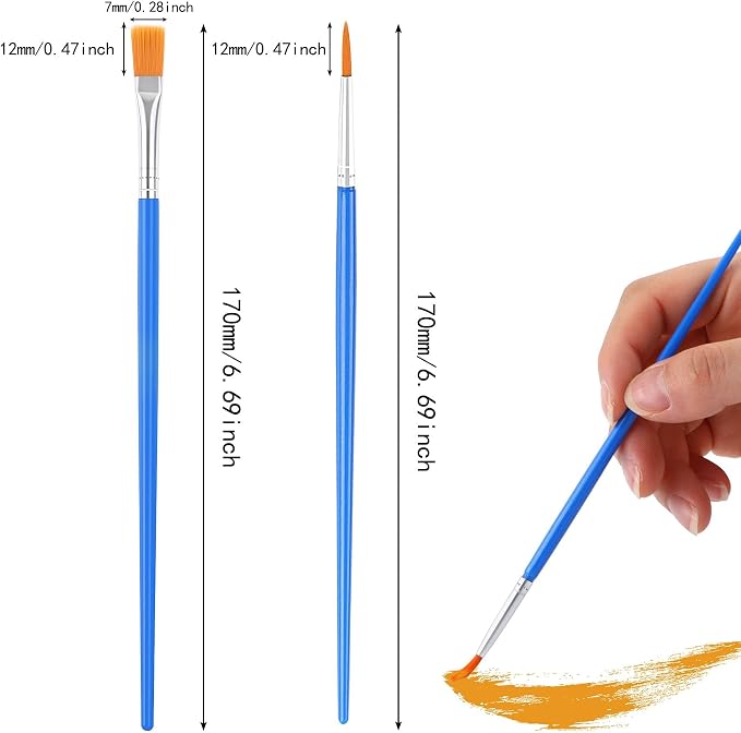 DECYOOL 60 Pcs Paint Brushes, Round Flat Small Brush Bulk for Painting | Shed-Free Nylon Bristles, Art Crafts School Projects, Flat Detail Painting, Crafts Face Painting