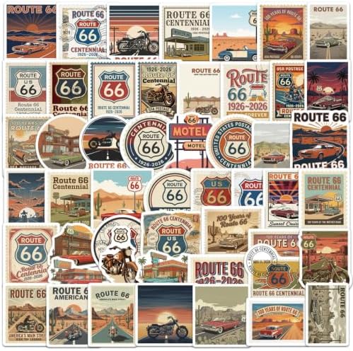 50PCS Route 66 Stickers, 100th Anniversary Travel Stickers