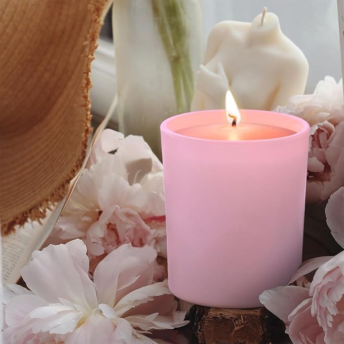 SHOWIN 8 OZ Thick Candle Jars for Making Candles 15 Pcs, Empty Jars with Wood Lids for Candle Making, Sample Container, Matte Pink