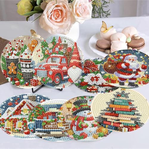 8 Pack Christmas Diamond Art Coasters,Diamond Painting Coasters Kits