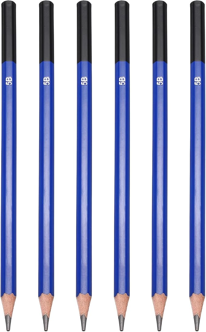PATIKIL 5B Drawing Pencils for Sketching, 6PCS Sketch Pencils for Drawing Art Pencils Graphite Wood Pre-sharpened for Drawing Sketching Artists, 5B Pencils