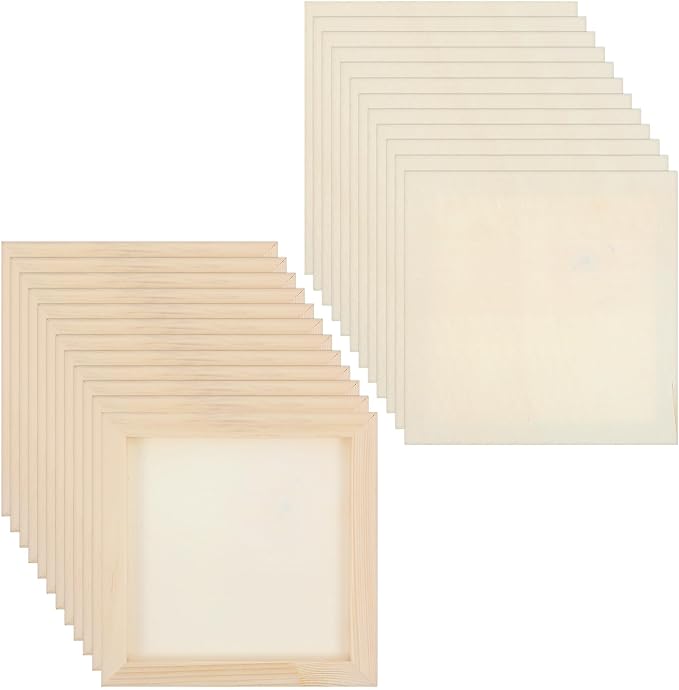 24 Pack Wood Panel Boards for Painting, 6x6 in Unfinished Wood Canvas Panel