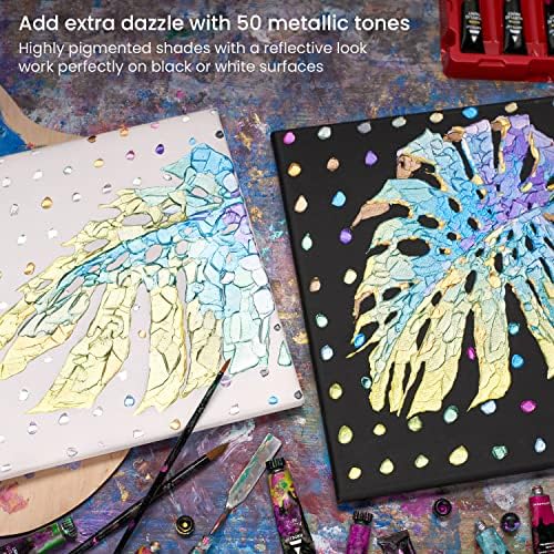 ARTEZA Acrylic Paint Set 50 Colors 0.41 fl oz/12ml, High-Viscosity, Richly Pigmented Paints for Canvas, Wood & Crafts, Water-Based Formula, Holiday Gift for Artists & Painters