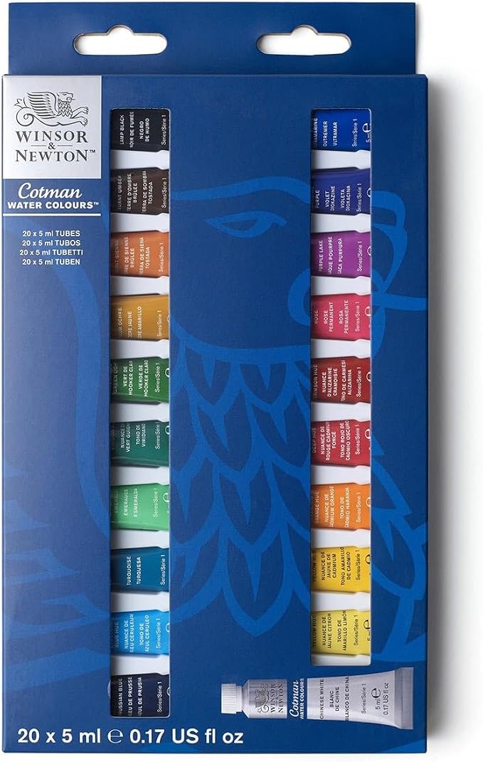 Winsor & Newton Cotman Watercolor Paint Set, 20 Colors, 5ml (0.17-oz) Tubes | Introductory Watercolor made with Fine Art Pigments, Perfect for Beginners, Lightfast & Permanent, Good Tinting Strength