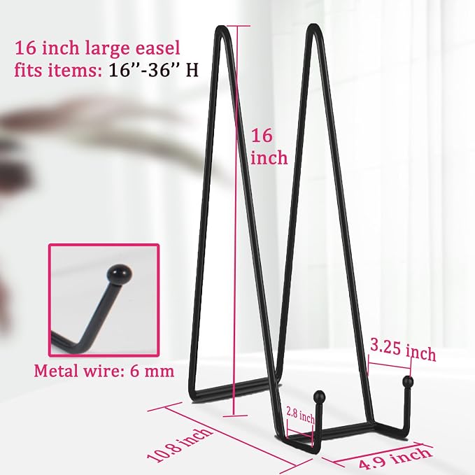 Decolore 3 Pack 16 Inch Black Plate Stand for Display Large Display Easel Table Top Easel for Picture, Decorative Plate, Book, Posters and Plaque