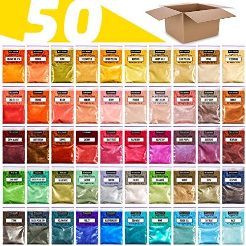 Mica Powder for Resin Coloring 50 Colors Set - Pigment Powder for Nails