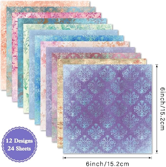 Aesthetic Scrapbook Patterned Paper 6×6, 24 Sheets Vintage Boho Floral Single-Sided Scrapbooking CardStock Papers Pad Supplies for Holiday Cardmaking DIY Origami Journaling