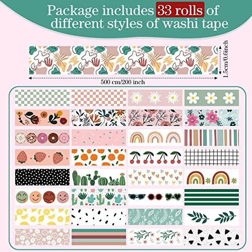 TaoBary 33 Rolls Washi Tape Set, 15mm Holiday Seasonal,Bohemia Style