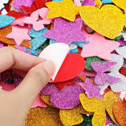 360-Piece Glitter Foam Stickers, Self-Adhesive Stars Hearts Bow-Knot Shapes