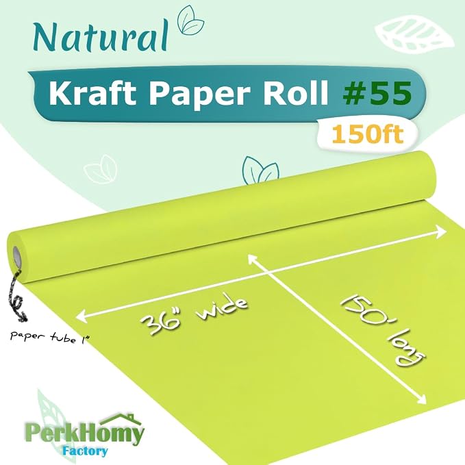 PerkHomy Neon Green Kraft Paper Roll 36" x 1,800" (150') for Gift Wrapping Bouquet Flower Art Painting Craft Writing Packaging Shipping 80GSM 55LB (Neon Green, 36" x 150')