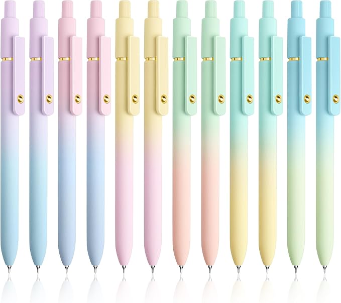 YOXMJDB Gel Pens, 12 Pcs 0.5mm Fine Point Smooth Writing Pens Japanese Cute Pens, High-End Series Black Ink Pens for Journaling Note Taking, School Office Supplies for Women Men (12 Pcs Ombre)