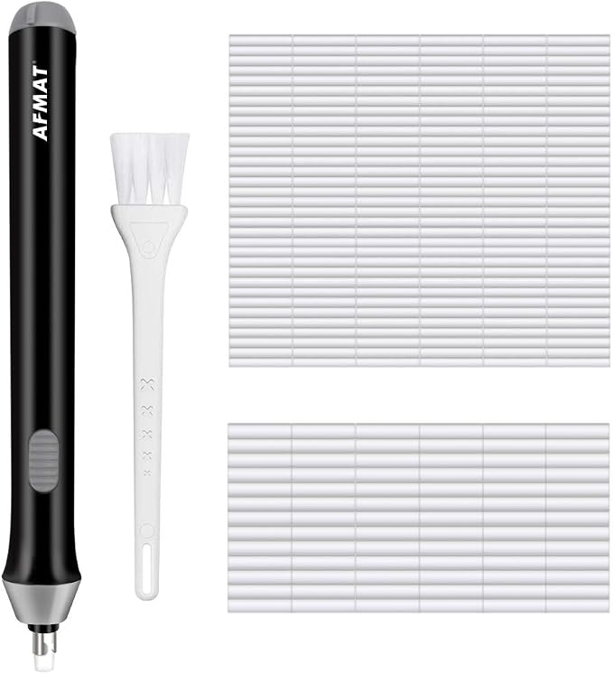 AFMAT Battery Operated Pencil Eraser for Sketching Pencils/Drafting/Drawing/Graphite Pencils, Couture Creations Creative Detailer Tool, AFMAT Electric Eraser Kit for Artists, 140 Refills EEB01
