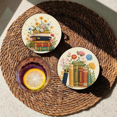 8 Pcs Book Diamond Art Coasters Kits, Book Diamond Painting Coasters