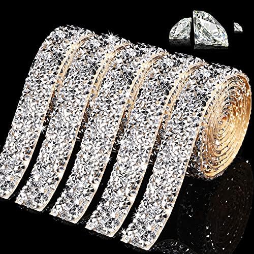 Xinnun 5 Rolls Rhinestone Ribbon Self-Adhesive Crystal Shiny Rhinestone Strips Bling Resin Diamond Ribbon for Graduation Party Decor, DIY Prom Dress,Craft(Silver,0.59 Inch,Basic Style)