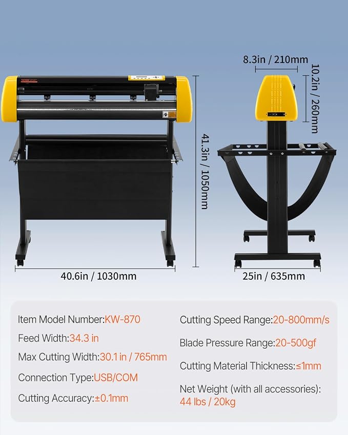 VEVOR Vinyl Cutter Machine, 34 in / 870 mm Max Paper Feed Cutting Plotter, Automatic Camera Contour Cutting LCD Screen Printer with Stand Adjustable Force and Speed for Sign Making Plotter Cutter