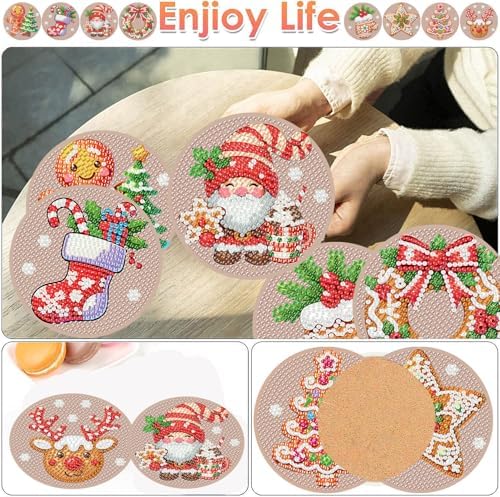 ijbnhd 8 Pcs Christmas Diamond Painting Coasters Kits Diamond Art Coasters