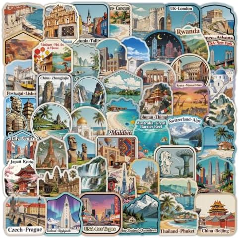 60PCS World Travel Stickers, Country Landmark Travel Stickers