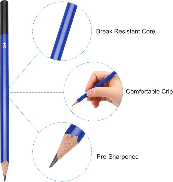 PATIKIL 3H Drawing Pencils for Sketching, 6PCS Sketch Pencils for Drawing Art Pencils Graphite Wood Pre-sharpened for Artists
