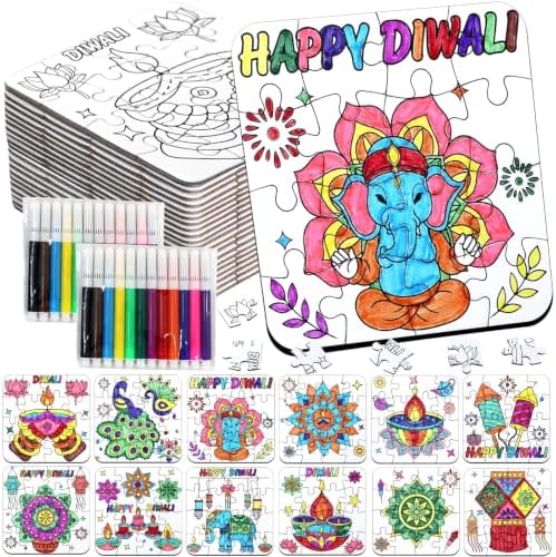 Diwali Crafts & Party Favors for Kids Bulk, Rangoli Art Activity DIY Puzzle