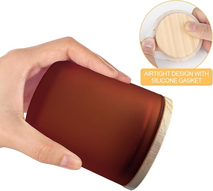 SHOWIN Thick Candle Jars for Making Candles 12 Pcs, 7 OZ Empty Jars with Wood Lids for Candle Making, Sample Container, Frosted Brown