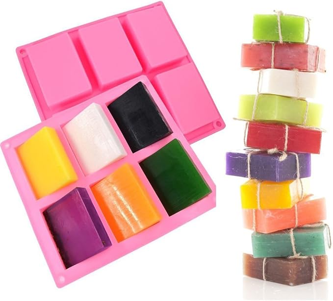Set of 3, 6 Cavities DIY Handmade Soap Moulds - Cake Pan Molds for Baking, Biscuit Chocolate Mold, Silicone Soap Bar Mold for Homemade Craft, Ice Cube Tray, Pink