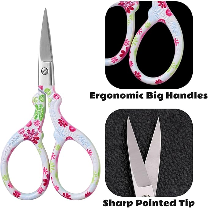 2PCS Sewing Embroidery Scissors, 3.6 Inches Sharp Stainless Steel Crochet Scissor Craft Scissors for Cross Stitch Supplies, Crochet Accessories, Paper Cutting,Threading & Needlework DIY(Red+White)