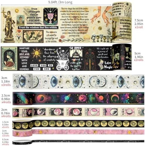 29 Rolls Washi Tape Set - Tarot Theme Decorative Masking Tape Colored Patterns, Vintage Adhesive Artists Tapes for Journaling Supplies, Diy Crafts, Scrapbooking, Junk Journal Supplies, School Supplies
