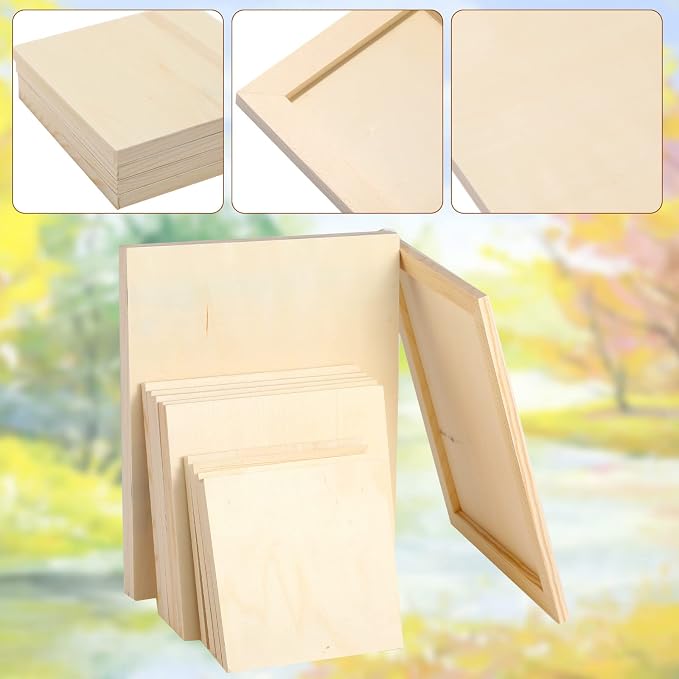 Youyole 12 Pack 3 Sizes Unfinished Wood Canvas Panels Kit