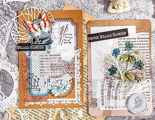 40pcs Lace Scrapbooking Supplies Cutout Scrapbook Paper Flower Leaves Feather Frame White Vintage Journaling Supplies Decorative Paper for Junk Jounal Planner Handmade Card Gift Wraps Craft