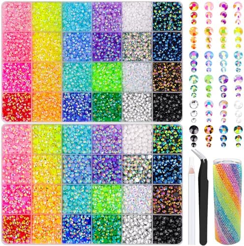 2 Boxes 3+4/5mm Jelly Rhinestones for Bedazzling, 22000Pcs Multicolor Flatback Resin Gems for Crafting, Bedazzler Kit with Tweezer for DIY Crafts Book Fabric Decor Nail Art
