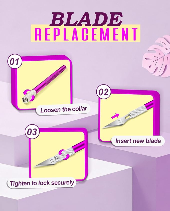 DIYSELF Craft Hobby Knife Set with 10 Extra #11 Blades, 6-Inch Metal Ruler | Exacto Knife for Crafting, Precision Cutting for Polymer Clay, Paper, Vinyl, Stencils & Models, Artists & Hobbyists, Purple