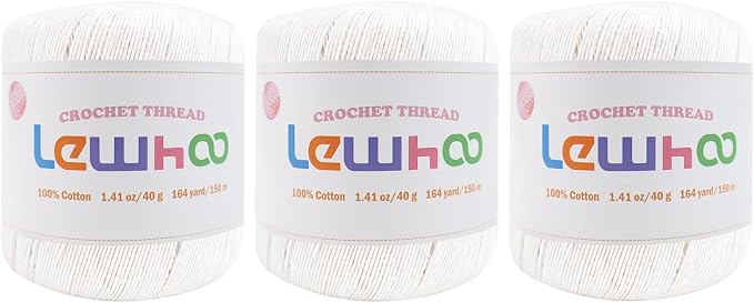 3 Pack Crochet Thread, 100% Cotton Size 3 Lace Yarn Set White