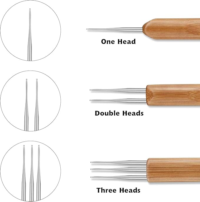 AUGSUN Dreadlock Crochet Hook Tool 0.5mm Hair Crochet Needle for Locs | 3 Dreadlocks Needle, 2 Locking Tool, Bamboo and Stainless Steel, Hair Braid Craft DIY, Dreadlock Locs Weaving Hair Extension