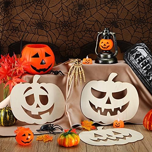 Queekay 6 Pcs Wooden Pumpkin Cutouts Unfinished Halloween Craft Blank