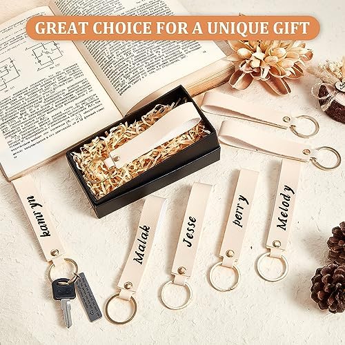 Wavyknot 100 Pcs Leather Keychain Blanks, 5.6 x 0.8 Inches, Beige