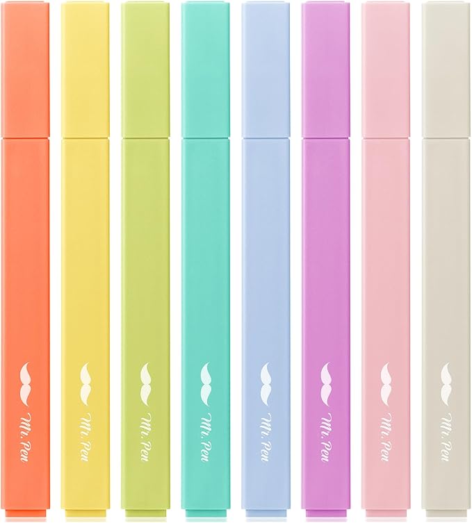 Mr. Pen- Aesthetic Highlighters No Bleed, 8 Pack, Assorted Colors | Chisel Tip, Cute Highlighters Assorted Colors for Journaling, Highlighting, Underlining, Fast Dry, Back to School Supplies