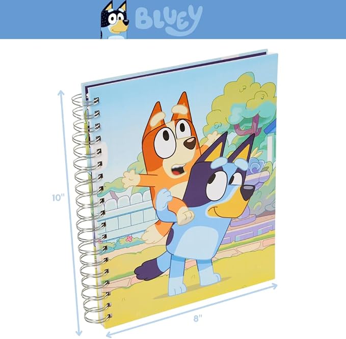 Innovative Designs Bluey Sketchbook for Kids with Washable Markers, 86 Blank Pages Spiral Bound, Blue