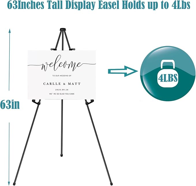 JIUYE 2Pack 63in Instant Easels for Display, Metal Easel Stand | Height Adjustable Metal Floor Tripod for Wedding Posters with Bags,Easy Setup and Breakdown,Light weight for Indoor Use