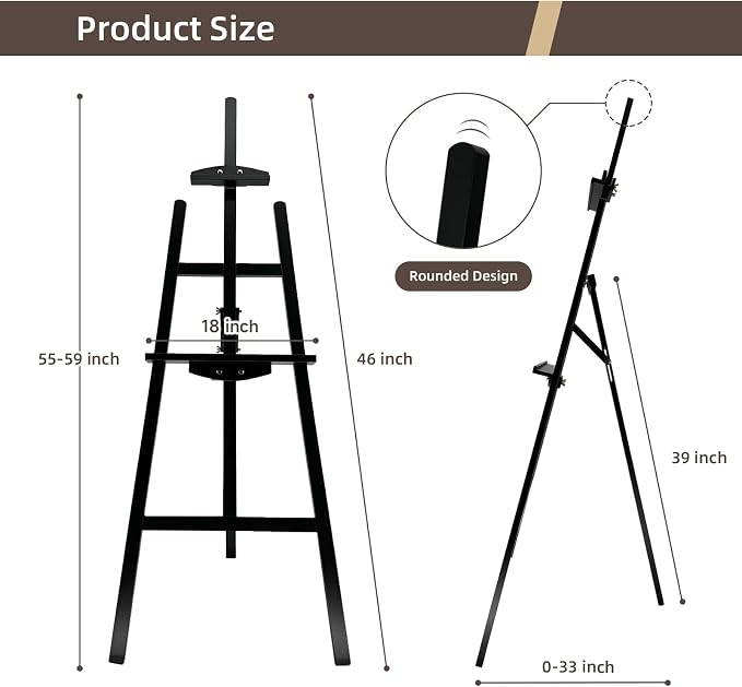 Adjustable Black Pine Wooden Painting Easel, Art Easel Stand
