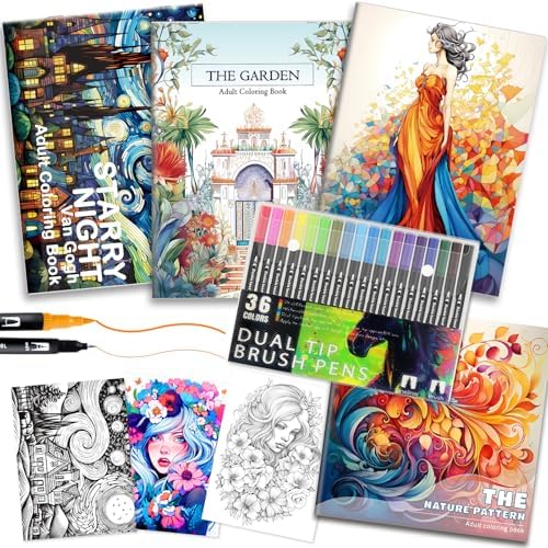 4Pcs Mindfulness Coloring Books for Women with 36 Dual Tip Colors Markers
